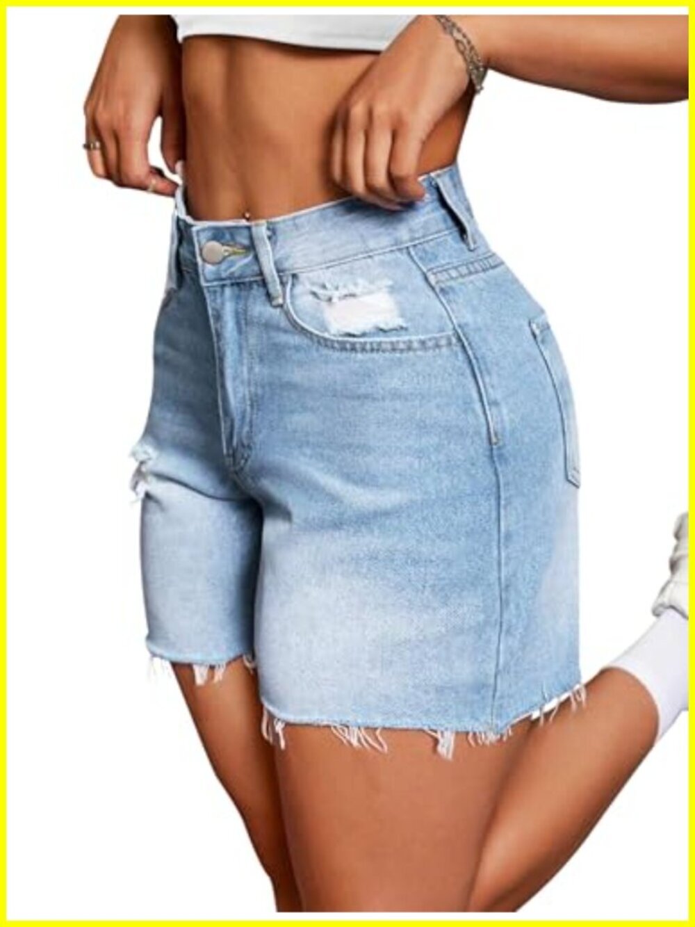 High Waisted Ripped Denim Shorts for Women - Trendy Summer Jorts, Stretchy